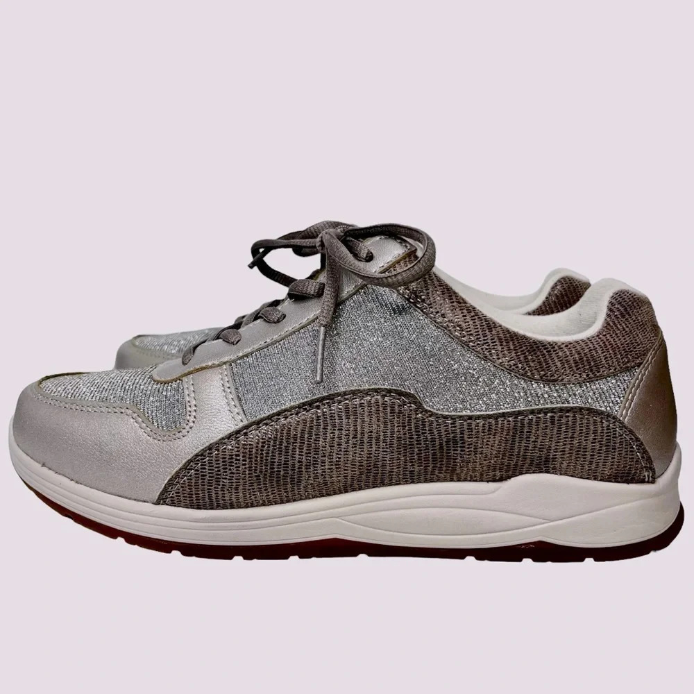 DREW Tuscany Sneaker in Pewter Leather/Glitter Mesh Size 9.5 - Picture 5 of 14
